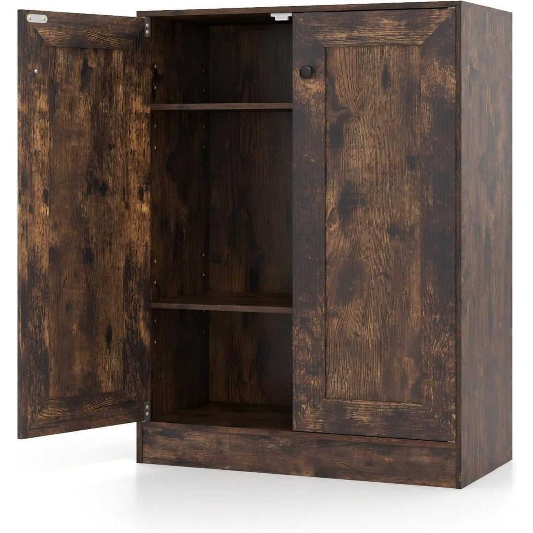 Buffet bordeaux 3 etageres de rangement, MDF style industriel