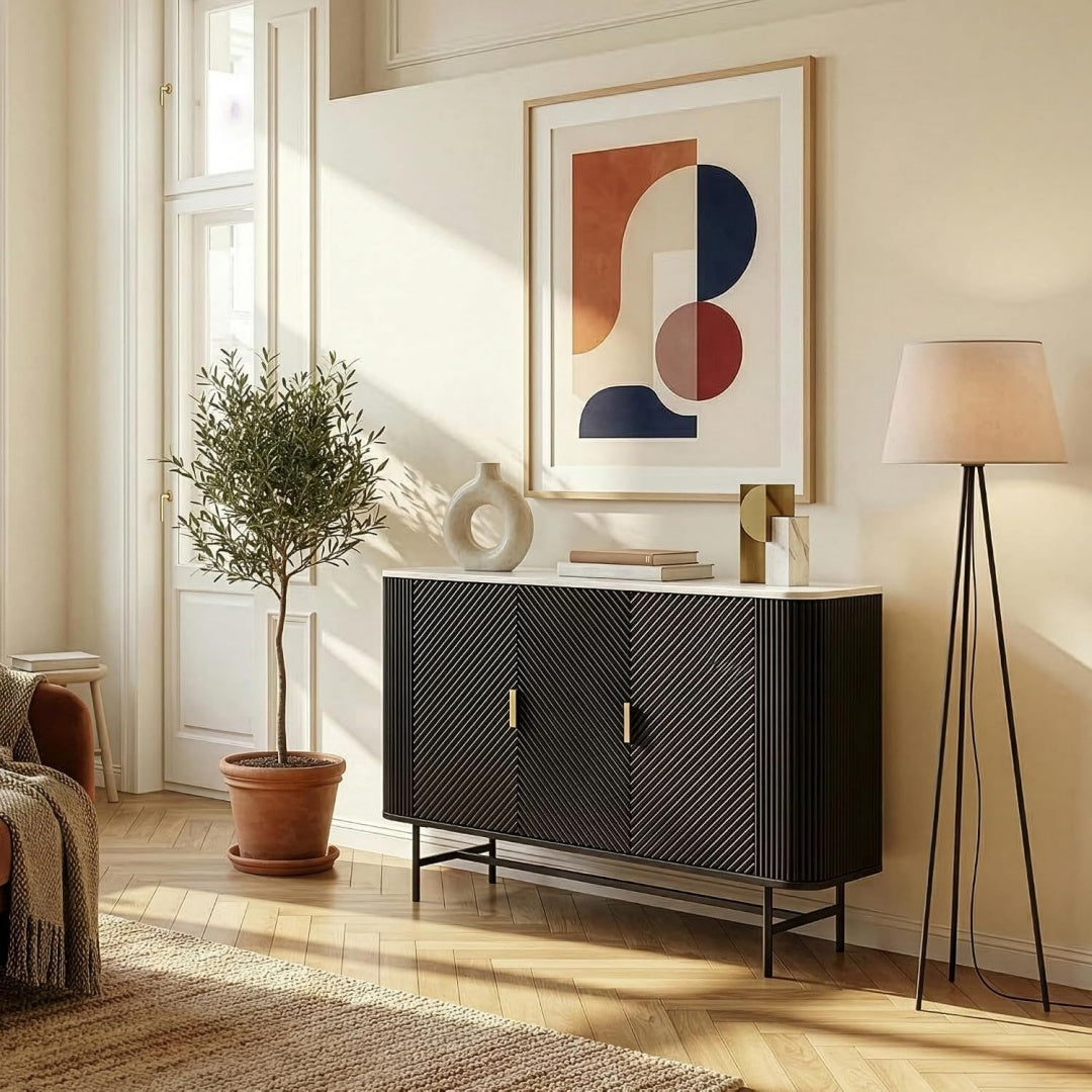 Beige en acier buffet design moderne 110 x 40 x 77 cm