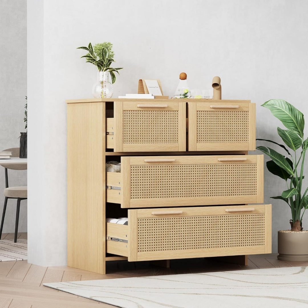 Commode gris clair 4 tiroirs design moderne pratique