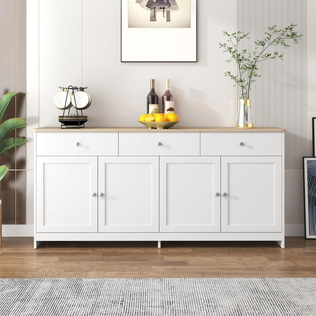 Buffet en MDF, gris clair, rustique