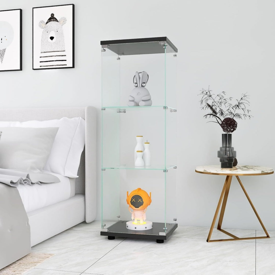 Armoire vitree gris clair, 1 porte 3 etageres pour cuisine