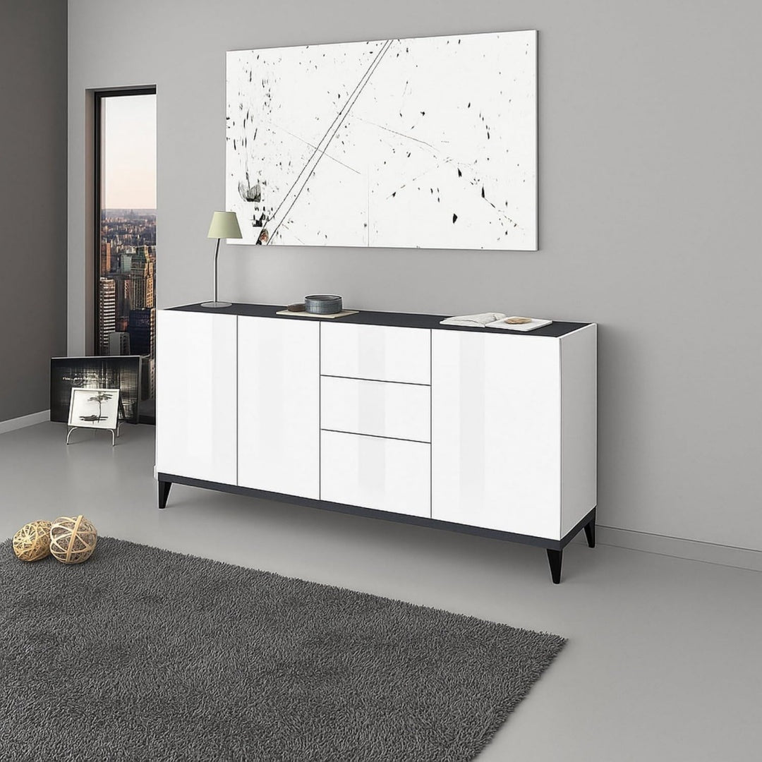 Beau buffet gris en acier avec eclairage LED
