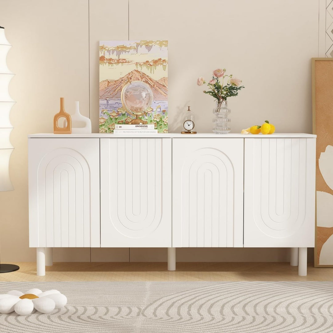 Contraste gris clair, bahut en bois 4 portes