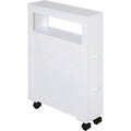 Meuble sur pied en bambou teinte gris clair, deux tiroirs