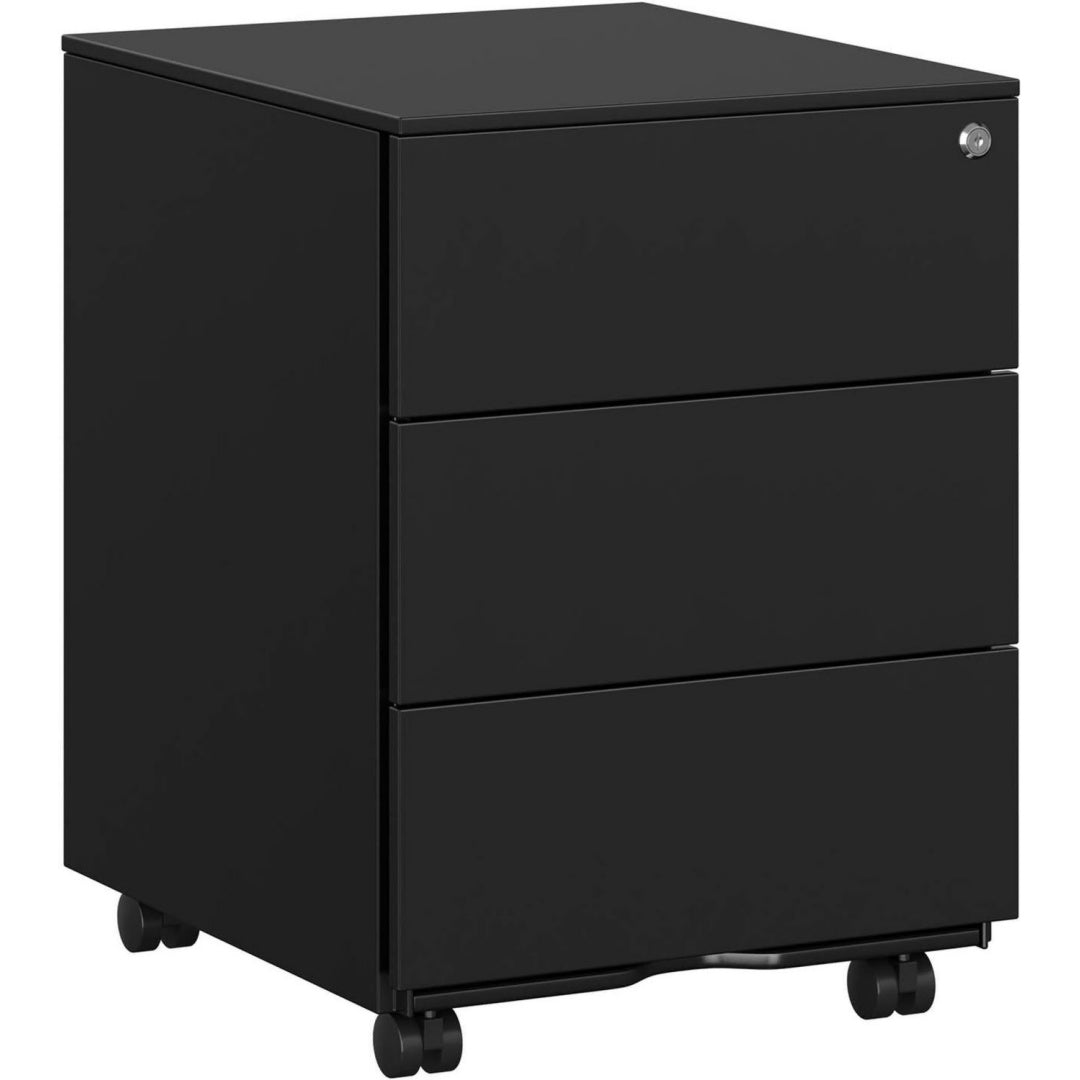 Noir meuble classeur en metal, 3 tiroirs