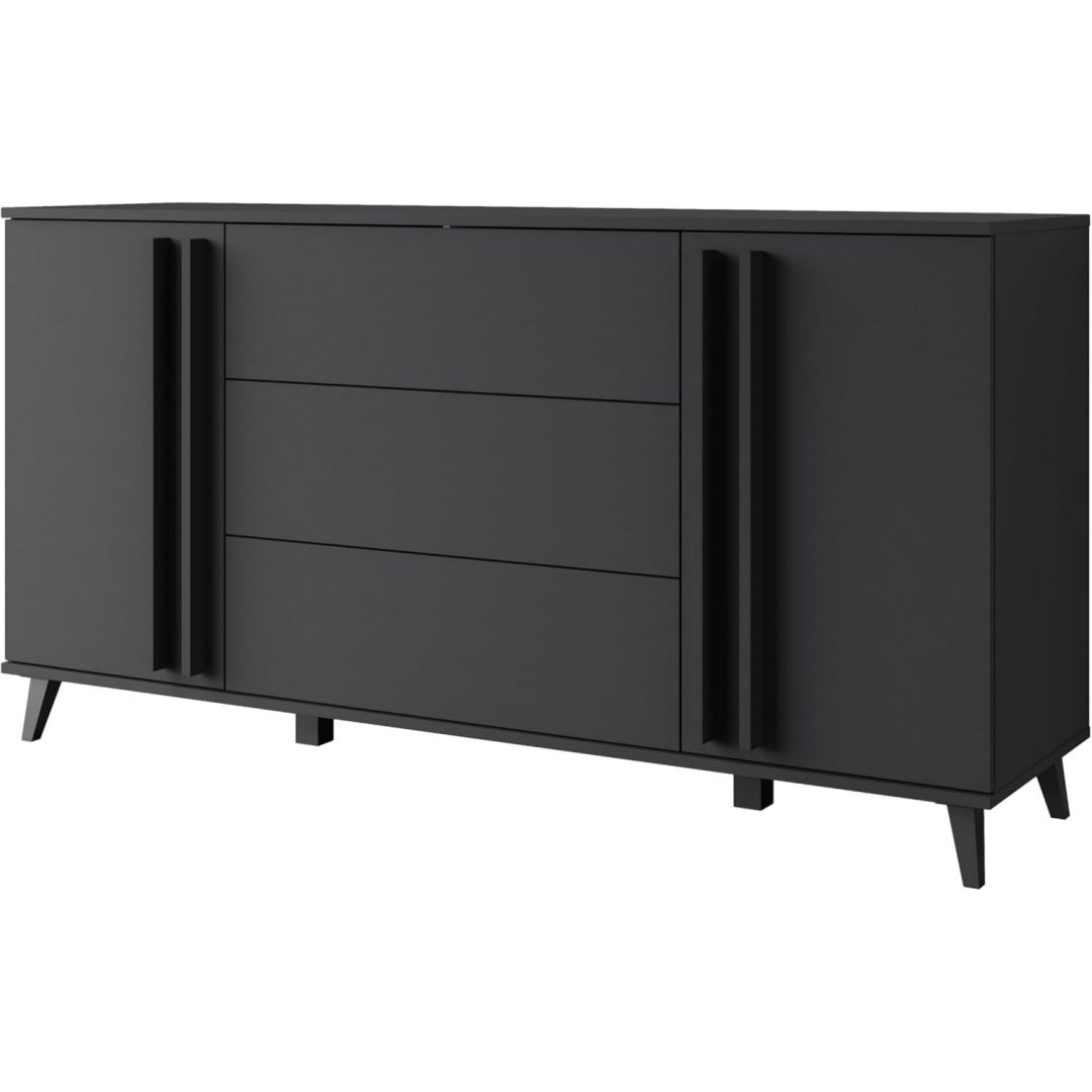 Revetement brillant, commode gris fonce en bois