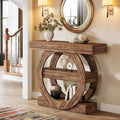 Table console marron materiau durable 105 cm, rangement finition rustique