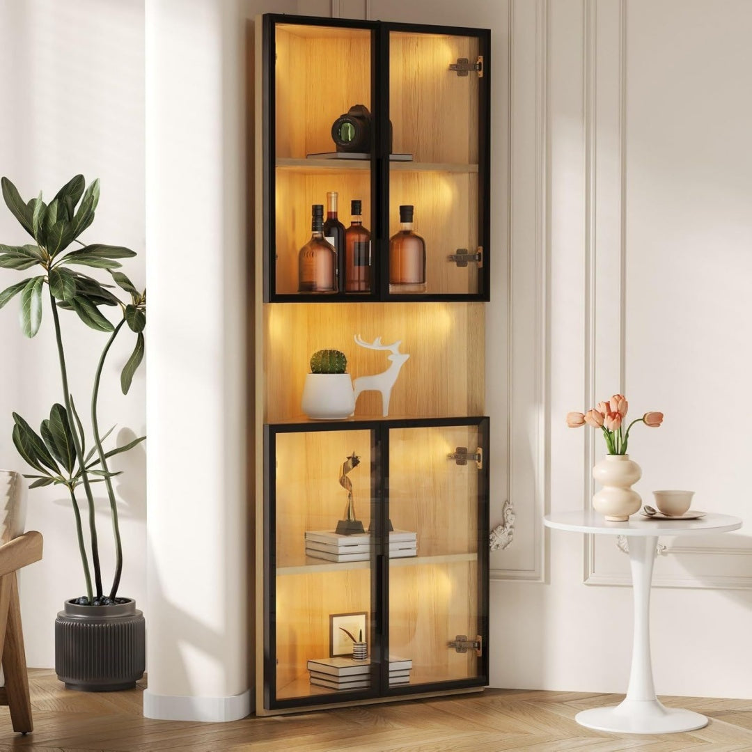 Vitrine gris clair verre 62 cm, rangement esprit fermier