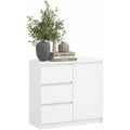 Commode gris clair 1 porte et 3 tiroirs 80 x 97 x 40 cm