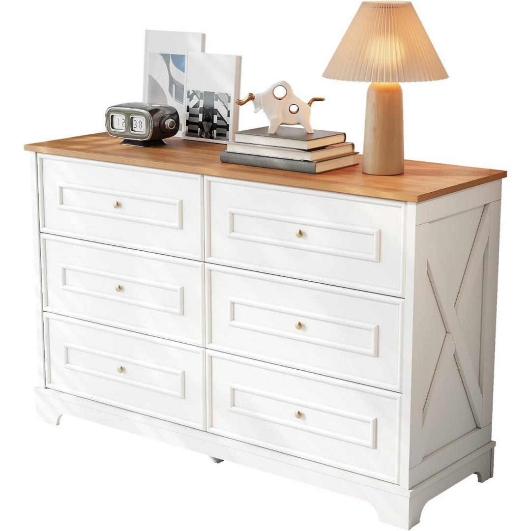 Enfilade gris clair, 6 tiroirs